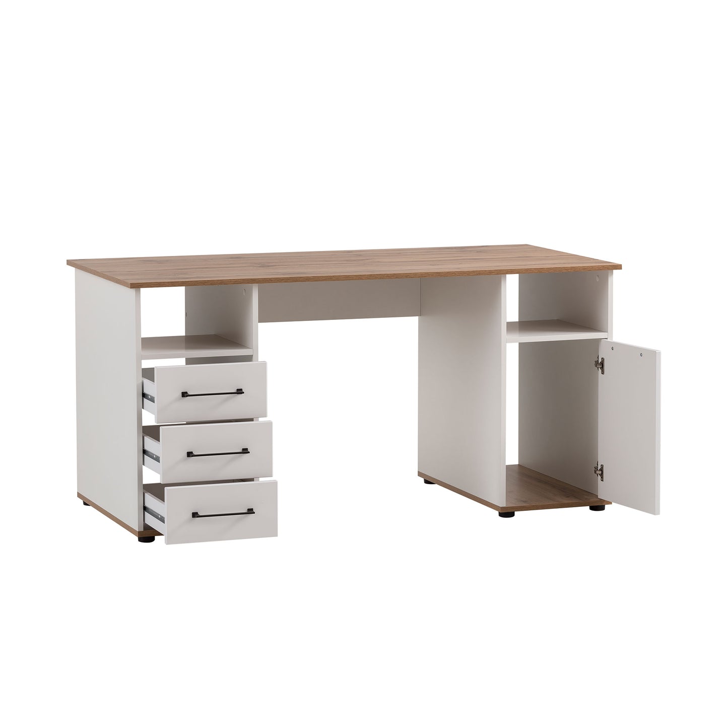 Offener weißer Schreibtisch mit eichen Platte