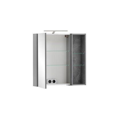 Grauer Spiegelschrank offen