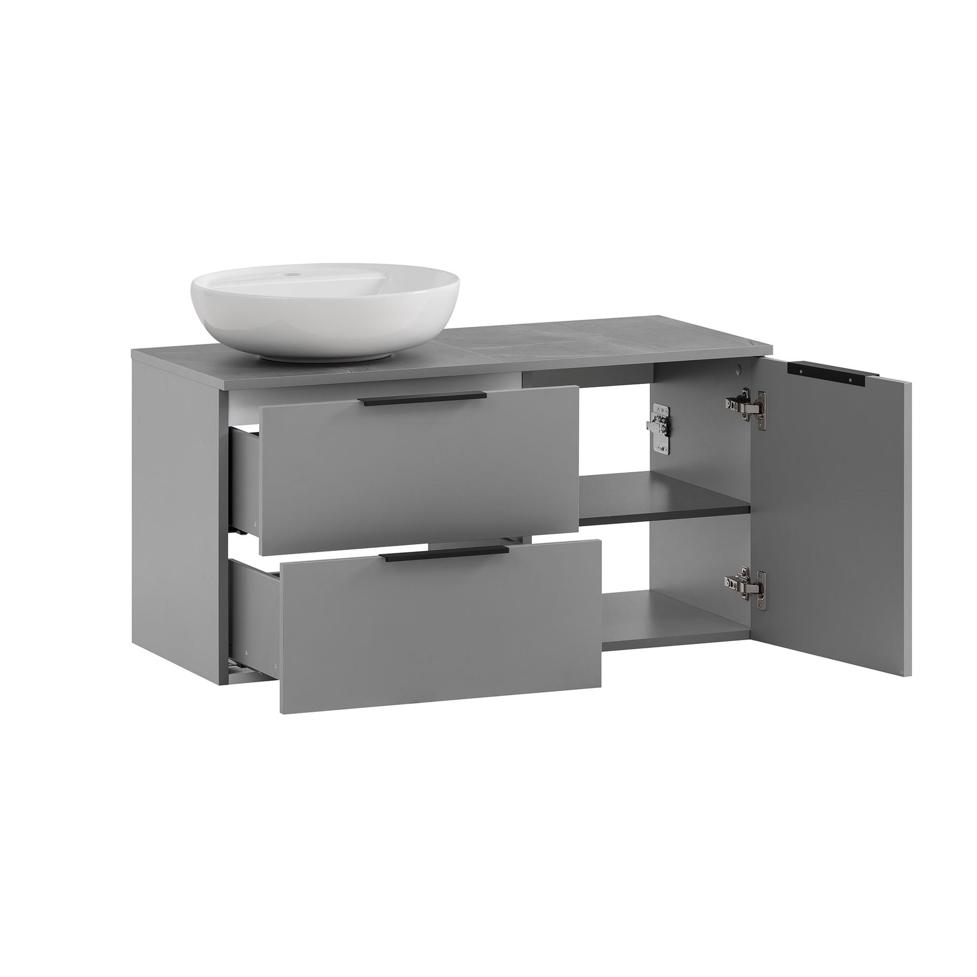 Grauer Waschtisch mit Becken offen