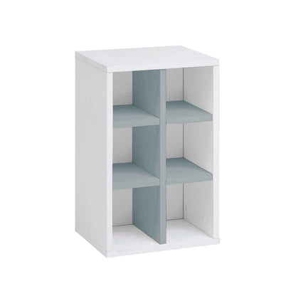 Regal mit 6 Fächern in kreideweiß/ taubenblau