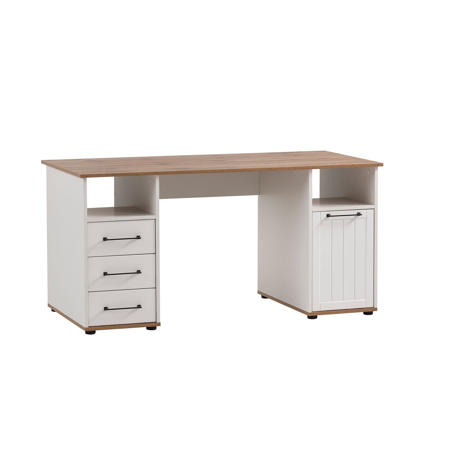 Weißer Schreibtisch mit eichen Platte