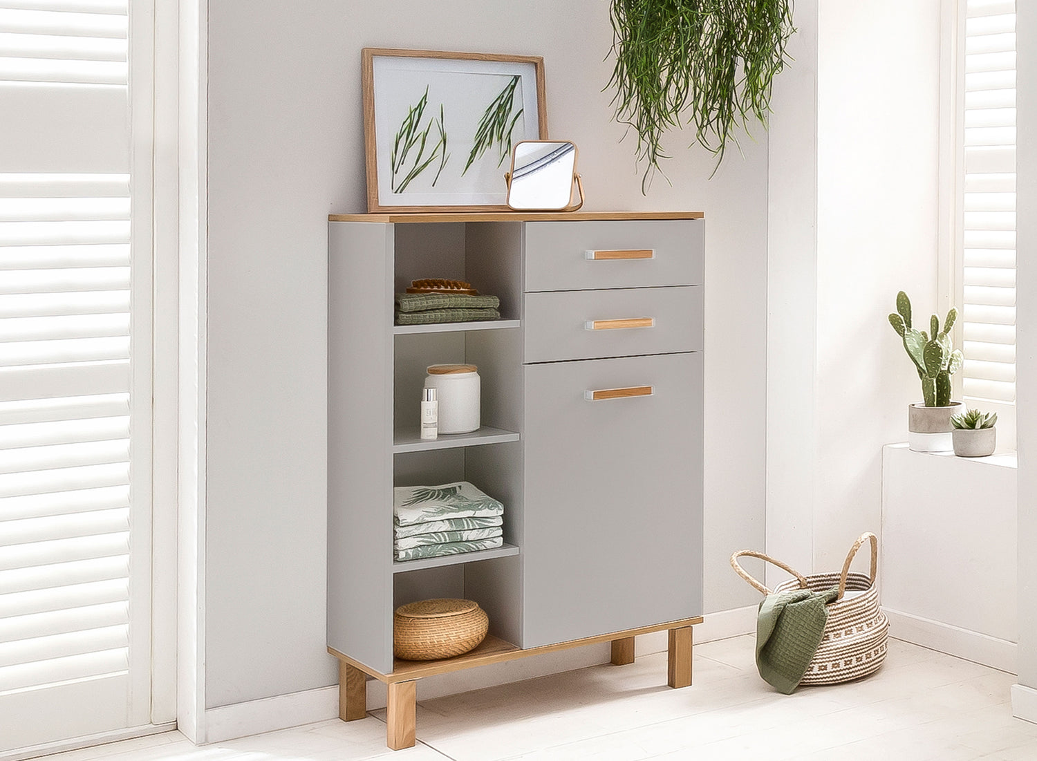 Padua Highboard in Platin/ Eiche Landhaus